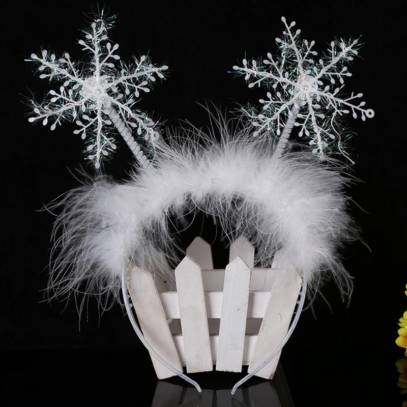 6 Pcs Christmas Ornaments Christmas Headdress Snowflake Headband Party Supplies For Children White