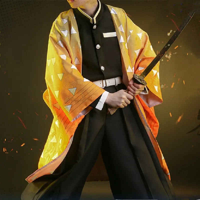 

Anime Demon Slayer Agatsuma Zenitsu Cosplay Costume Set Zenitsu Agatsuma Kimono Uniform Halloween Clothes Set Men