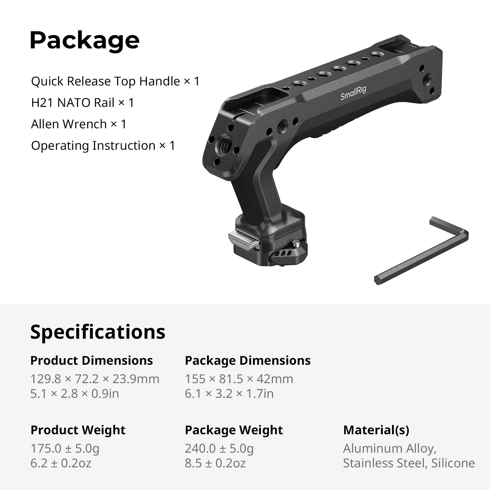 SmallRig HawkLock H21 Schnellverschluss-Griff für Sony und Canon Kamerakäfige, ARRI-Kompatible Schnellverschluss-NATO-Schiene -5632 – Detail 8