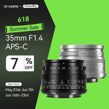 7artisans 35mm F1.4 Mark II APS-C 대형 조리개 수동 프라임 렌즈 Sony E ZVE10 A6000 Fujifilm FX X-T1 X-T4 Canon EOS-M M2 M100 M5 M50 Olympus/Panasonic Micro 4/3 E-PL1/E-PL2 루믹스 G85/DC-GX9 니콘 Z50 Z fc 캐논 RF R3 RP