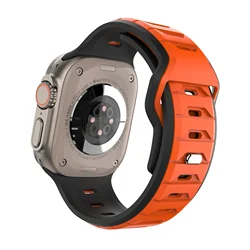 Dual - Color Silicone Loop Strap for Apple Watch - Sport Bracelet (Black Orange)