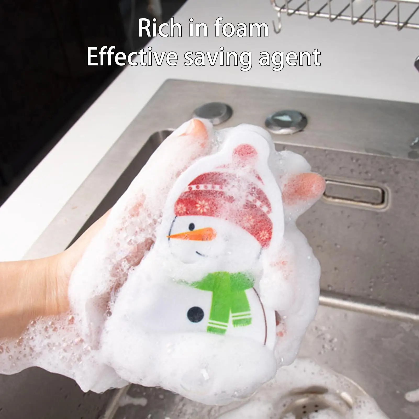 1pc Christmas Dish Sponges Christmas Snowman Scrubbing Sponge For Dish Cleaning Sponges For Pan Pot Bakeware Plate Dish Bowl