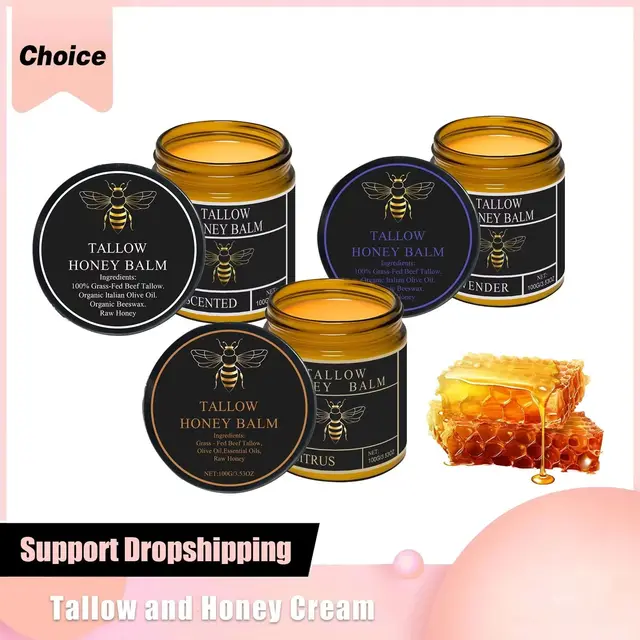 Crème pour le visage au Tallow de boeuf, baume au miel cru biologique, soins pour la peau, éclaircissant, rempli d'herbe, hydratant pour le corps fouetté naturel, Lotion hydratante 1