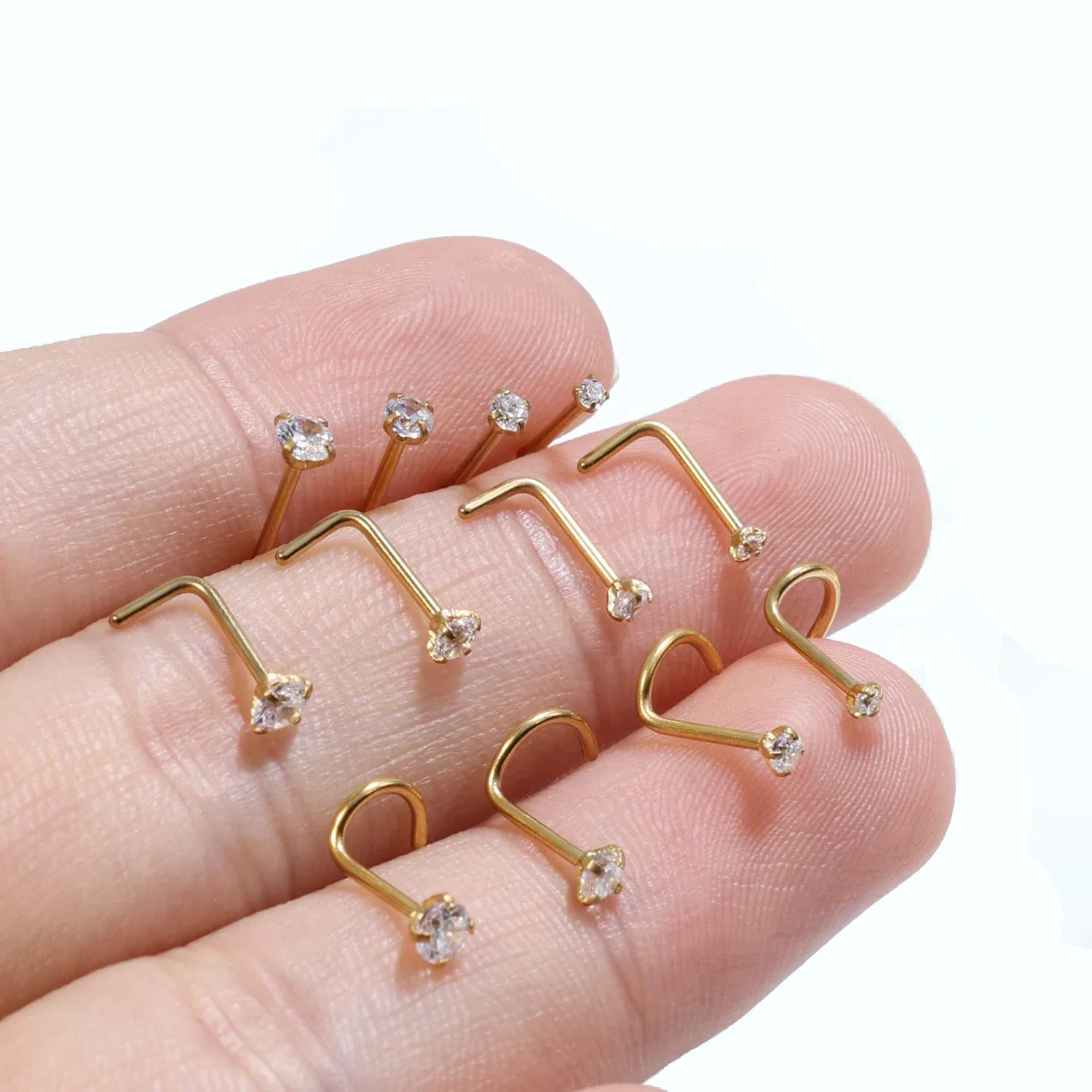 5Pcs CZ Gem Stainless Steel Nose Piercing Stud Crystal Nariz Body