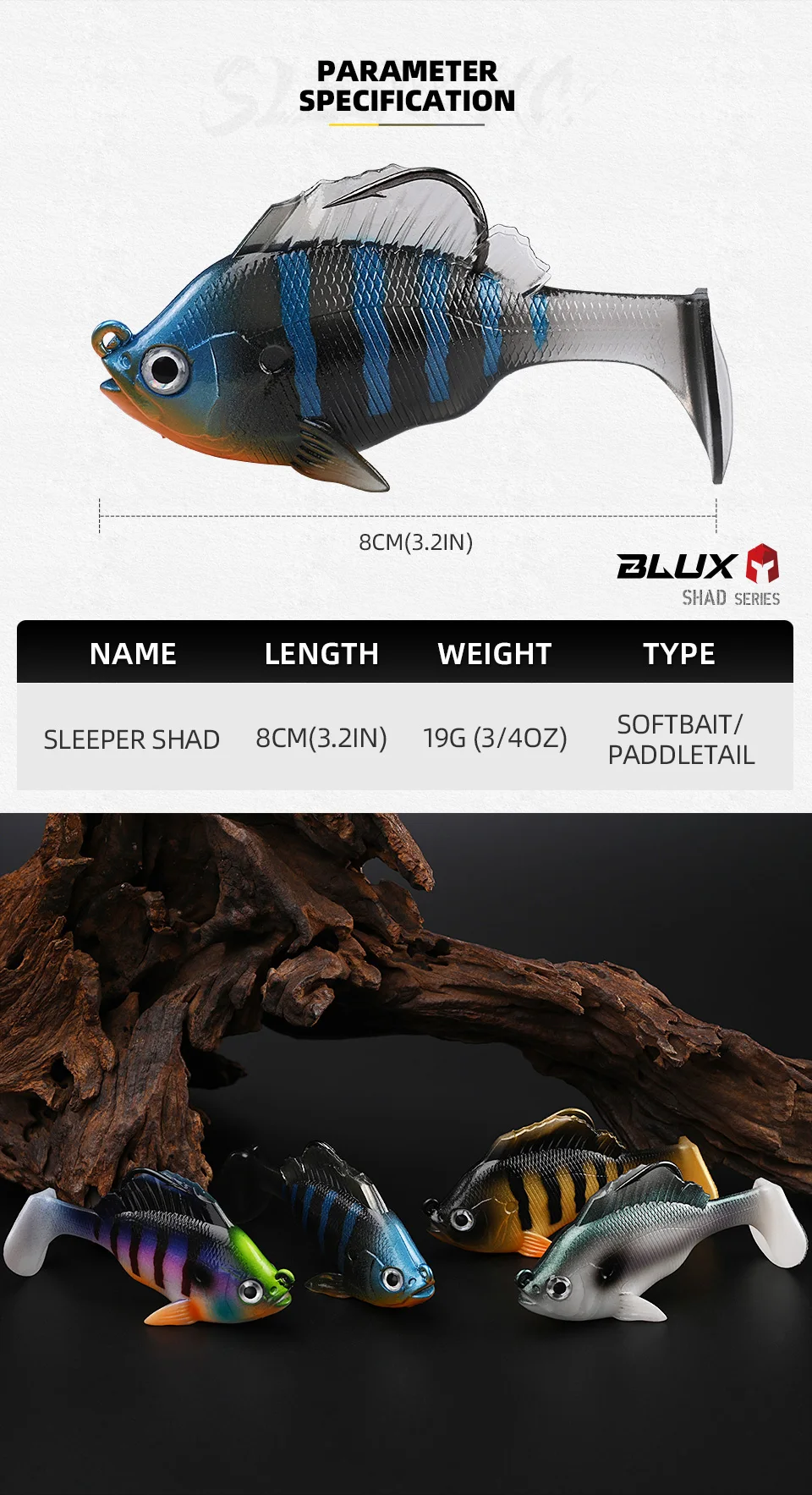 BLUX SLEEPER SHAD Gill Bottom Angelköder 8 cm 19 g Bleikopf Versteckter Haken Weichköder Swimbaits Fisch Jig Paddle Tail Pike Bass Gear – Detail 2