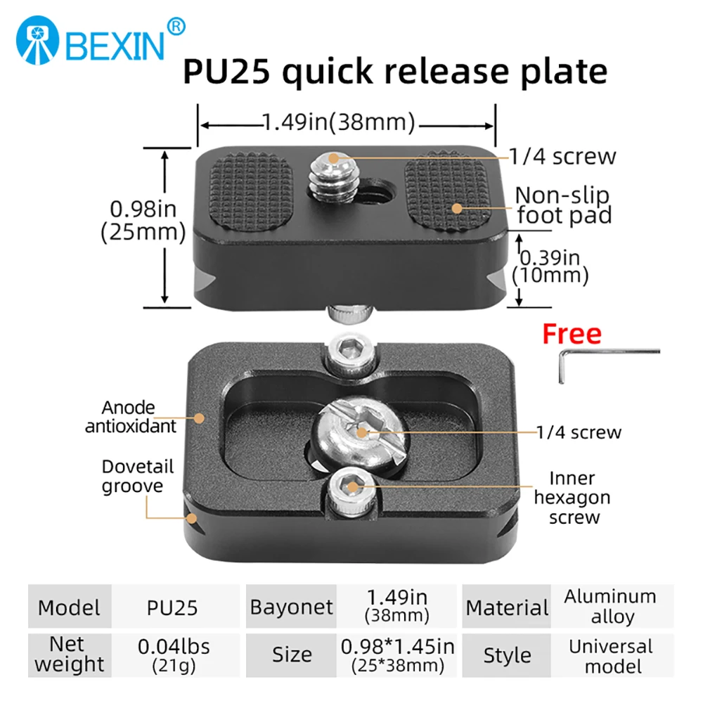 BEXIN Mini Plate Quick Release Plate Tripod 1/4 Screw Mount For Arca Swiss DSLR Camera
