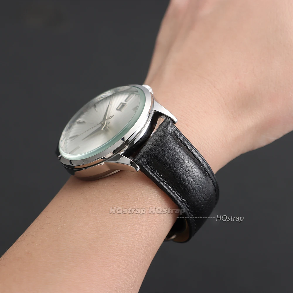Luxurious Lychee Textured Leather Watch Strap with Folding Buckle - Elegant Cowhide Band
