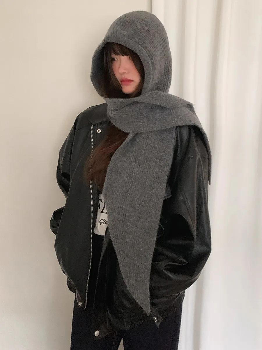 winter hat wool hat Contains Wool Autumn And Winter Hat And Scarf In One Warm Earmuffs Fashionable Wool Hat For Women Knit Neck Warmer