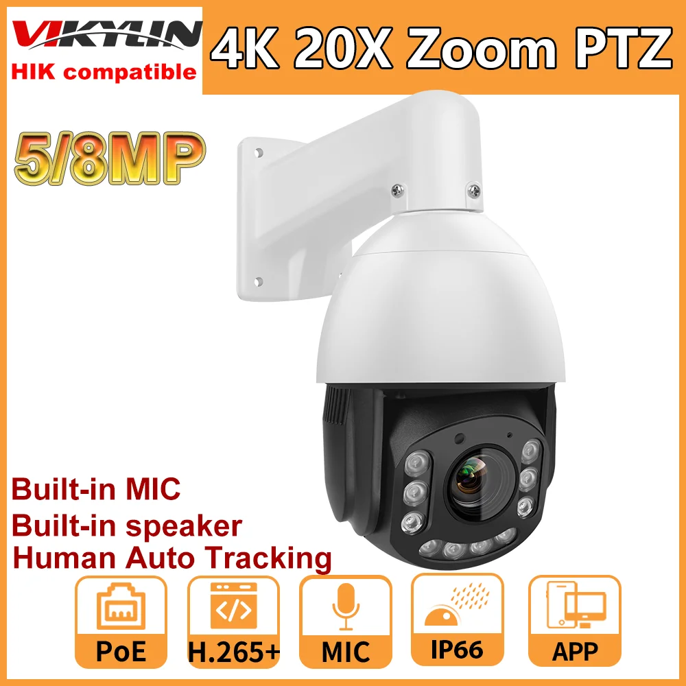 

Hikvision Compatible 8MP PTZ Camera 4K Speed Dome 20X Zoom PoE Human Vehicle Detection Build in MIC Speaker Video Surveillance