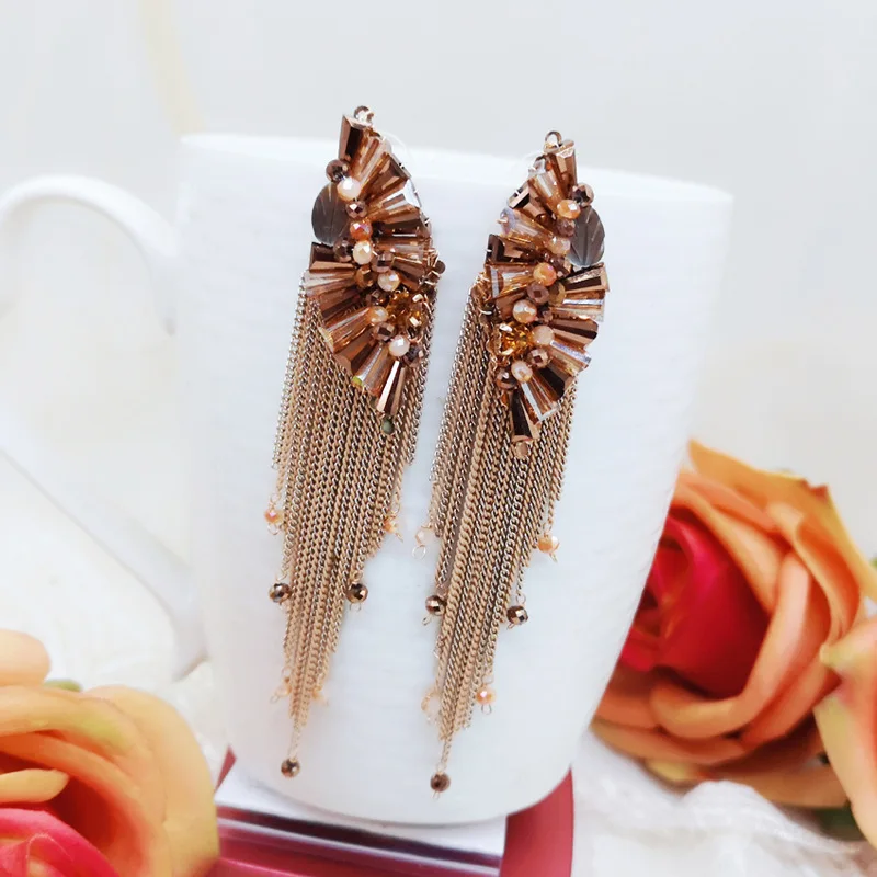 

2024 Luxury Boho Hand-woven Tassel Earrings Long Exaggerated Popular Fairy Earrings for Women