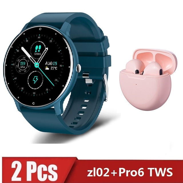 zl02 Pro6 TWS Smart Watch Men's Full Touch Screen Sports Fitness Watch IP67 Waterproof Bluetooth for Android ios