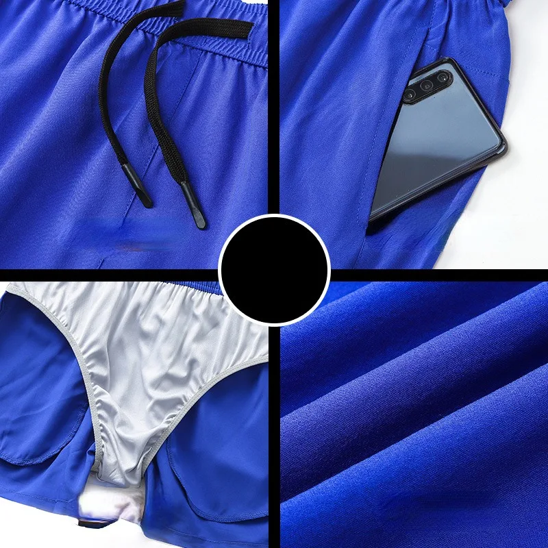 Men's Summer Shorts Fitness Running Training Leisure Large Size Quick Dry Double Layer Drawstring Elastic Waist Gym Shorts