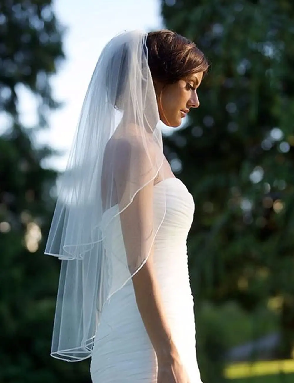 

Double Tier Bridal Veil Women's Soft Tulle Wedding Comb Elbow Length for Brides