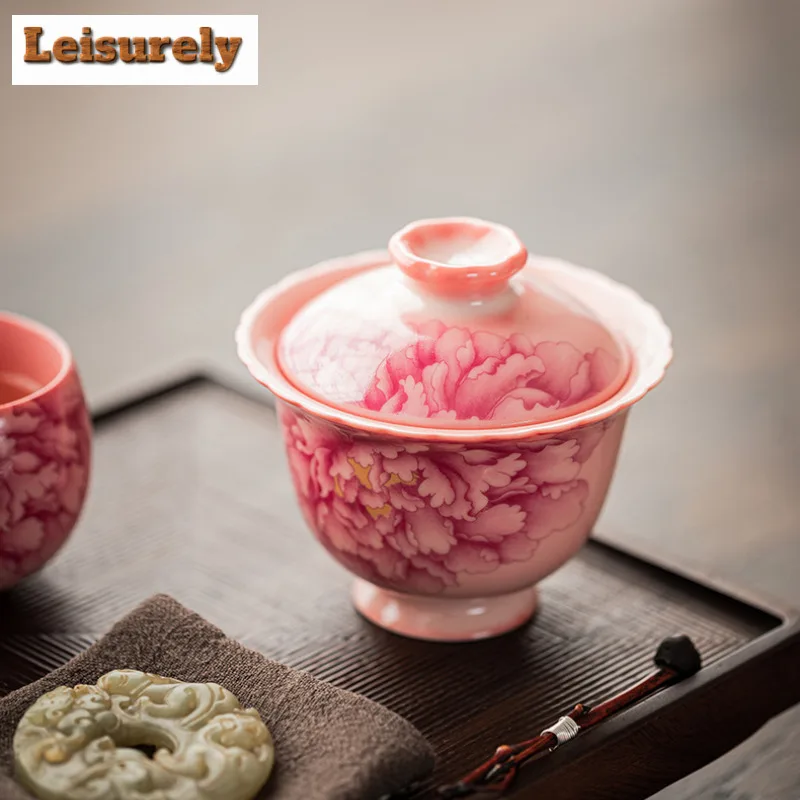 149ml Pork Fat Jelly Powder Ru Lace Gaiwan Boutique Tea Tureen Tea Bowl With Lid Kit Tea Making Cover Bowl Drinkware Ornaments
