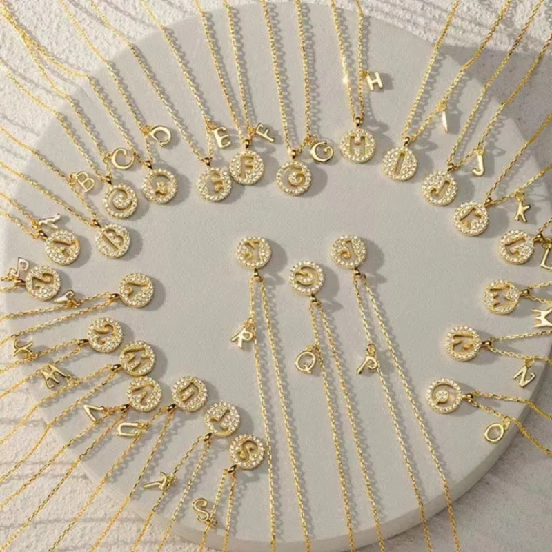 Silver Color Initial Letter Round Pendant Necklace for Women Name Pendant Necklace with Zirconia A to Z Charm Jewelry Gift
