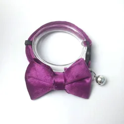 Velvet & Fabric Adjustable Cat Collar with Bell and Bow Tie - Safety Pet Collar for Small Dogs and Kittens (Purple)