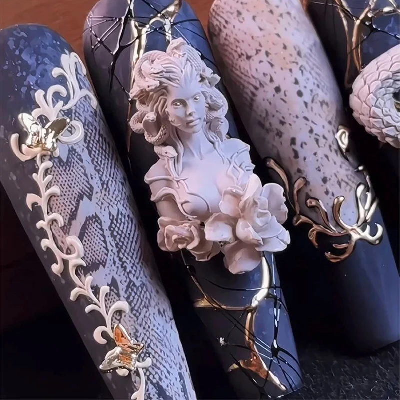 1PC 3D Relief Silicone Nail Mold - Beautiful Women Snake Pattern Manicure Template, DIY Nail Art Decoration Tools for Salon Home