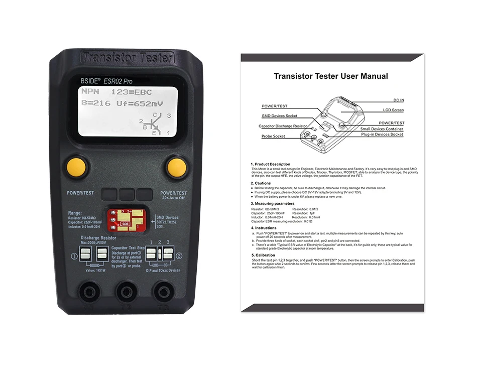 ESR02pro Multi-purpose Transistor ESR/SMD Tester Smart Diode Triode Capacitance
