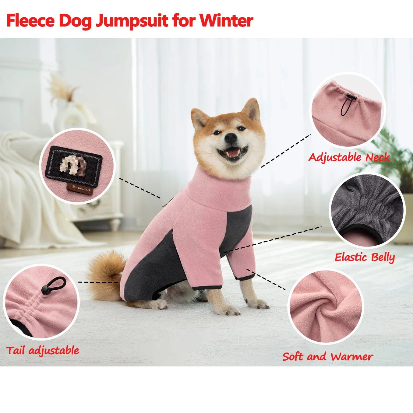 يندبروف الكلب بذلة الياقة المدورة الصوف الكلب منامة نيسيي ، الطقس البارد الكلب معطف الشتاء البلوز الملابس للكلاب المتوسطة الكبيرة