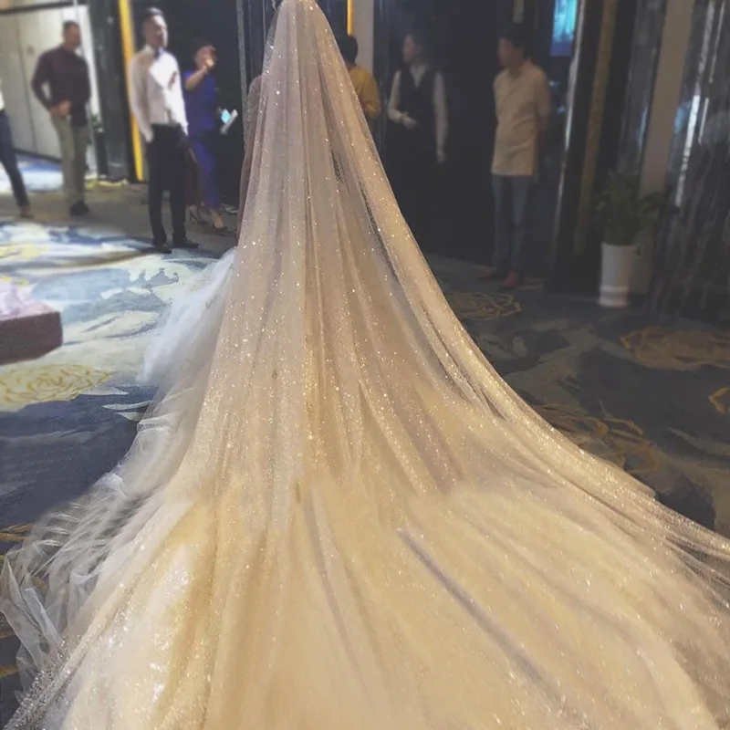 aliexpress.com - High-Profile Figure Champagne Gold-Sprayed Sequins Large Tail Length Veil Studio Photography Wedding Accessories Bridal Veil