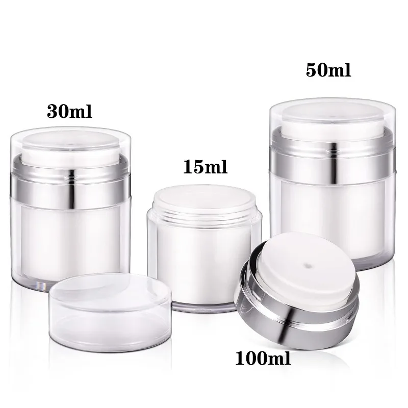 

5pcs Airless Pump Jar 15g 30g 50g 100g Refillable Cream Jars Vacuum Bottle Travel Size Empty Container for Cream and Lotion