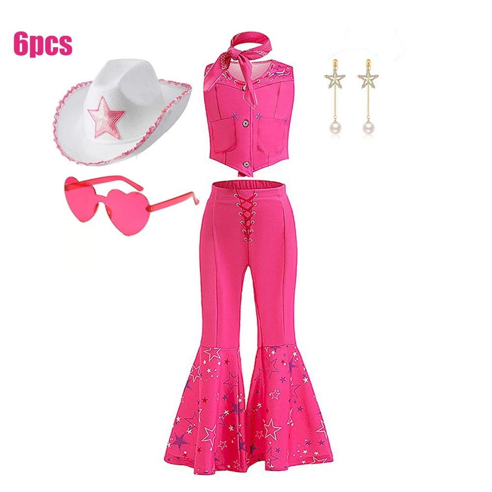 thumbnail image 1 of Disfraz de Barbi de película para niñas, conjunto de 2 pantalones de piezas, Top y pantalones acampanados, Cosplay de fiesta de cumpleaños, traje de Carnaval, 1 of 5