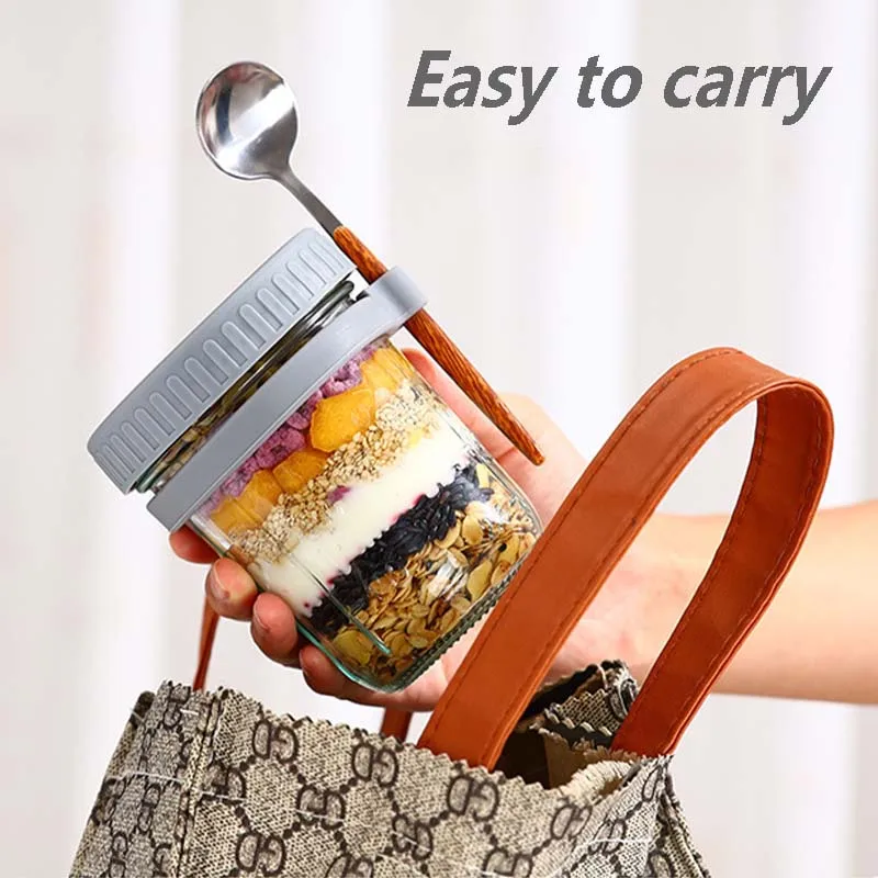 ALINK Confezione da 2 barattoli per avena durante la notte, contenitore per avena con coperchio e cucchiaio, contenitore per cereali, latte, verdure e macedonia di frutta con segni di misurazione