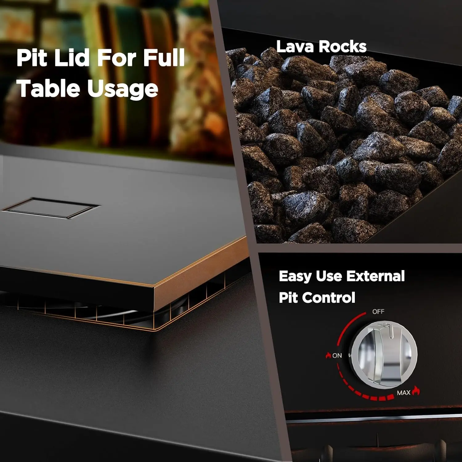 Description Picture 4 of itemOutdoor Fire Pit Table, Steel Gas Fire Pit with Lid and Lava Rock, Add Warmth to Parties on Patio Deck Garden, Outdoor heaters