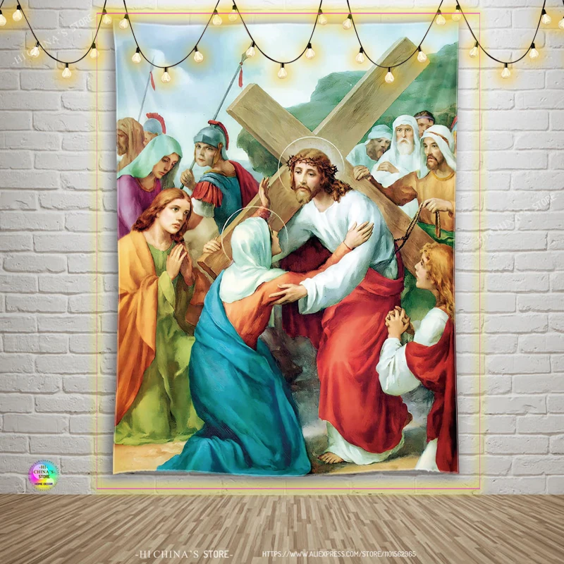 Jesus Tapisserie Christus Wand kunst Engel Schlafzimmer Wohnzimmer Dekor weise Männer böhmische Jungfrau Mary Wandbehang nach Hause Dedoration – Detail 4