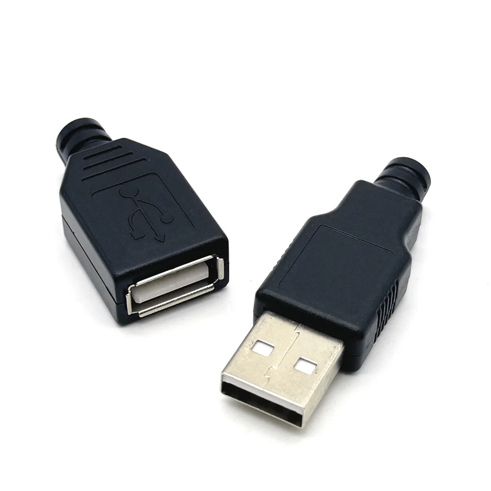 2A 유형 A 남성 여성 USB 4 핀 플러그 소켓 커넥터 검정색 플라스틱 커버 유형-A DIY 키트