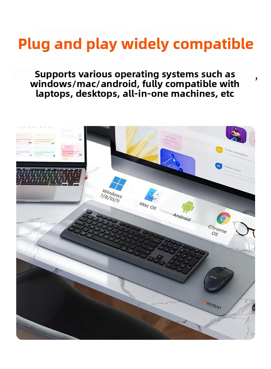 Kabellose, wiederaufladbare Maus-Kombination (2,4 GHz/Bluetooth) und Tastatur in Standardgröße mit Multifunktionstasten für Windows-PCs und Office-Anwendungen_voghion.com