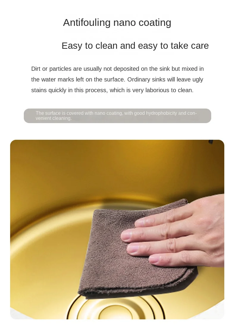 304 Stainless Steel Kitchen Wash Basin 40cm x 40cm Nano Gold Bar Counter Mini Small Circular Sink Single Slot