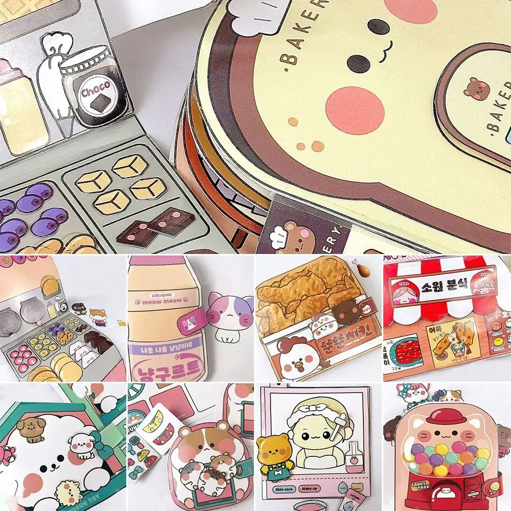 Paper Waffle Quiet Book Colorful Bread Cartoon Busy Book Fried Chicken Handmade Toy Snack Bar Sticker Game. 4