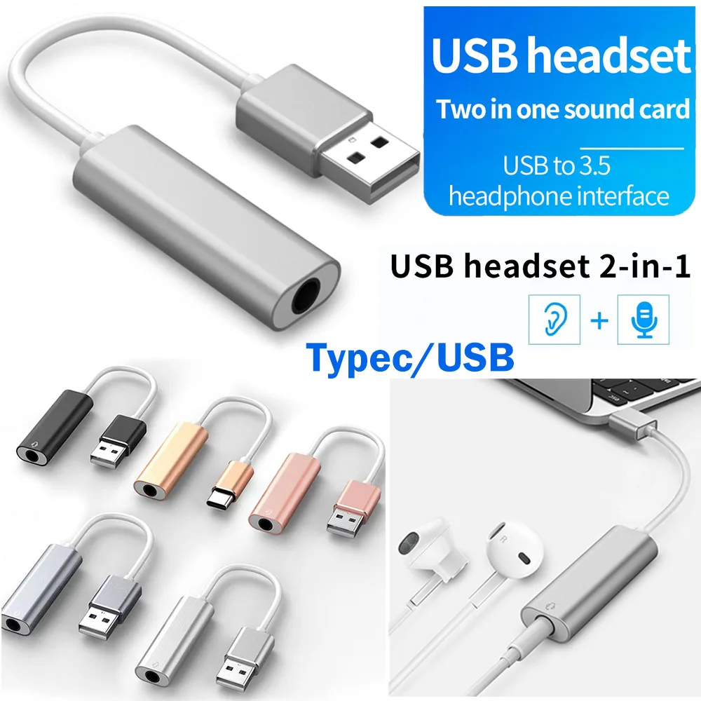 2in1 Usb Audio Converter Controller 3.5mm Headphone And Microphone Usb Sound Card Usb/typec