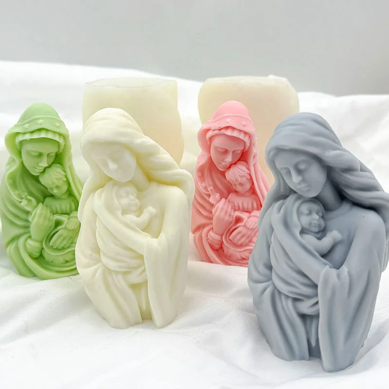 

Blessed Virgin Mary with Baby Silicone Candle Mold Mother Holding Baby Statue Catholic Art Plaster Making Mold Home Decor Gifts