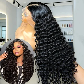 Deep Wave Wig Human Hair 13x6 HD Lace Burmese Curly Human Hair Wig Pre Plucked Glueless Lace Front Human Hair Wigs For Woman 1