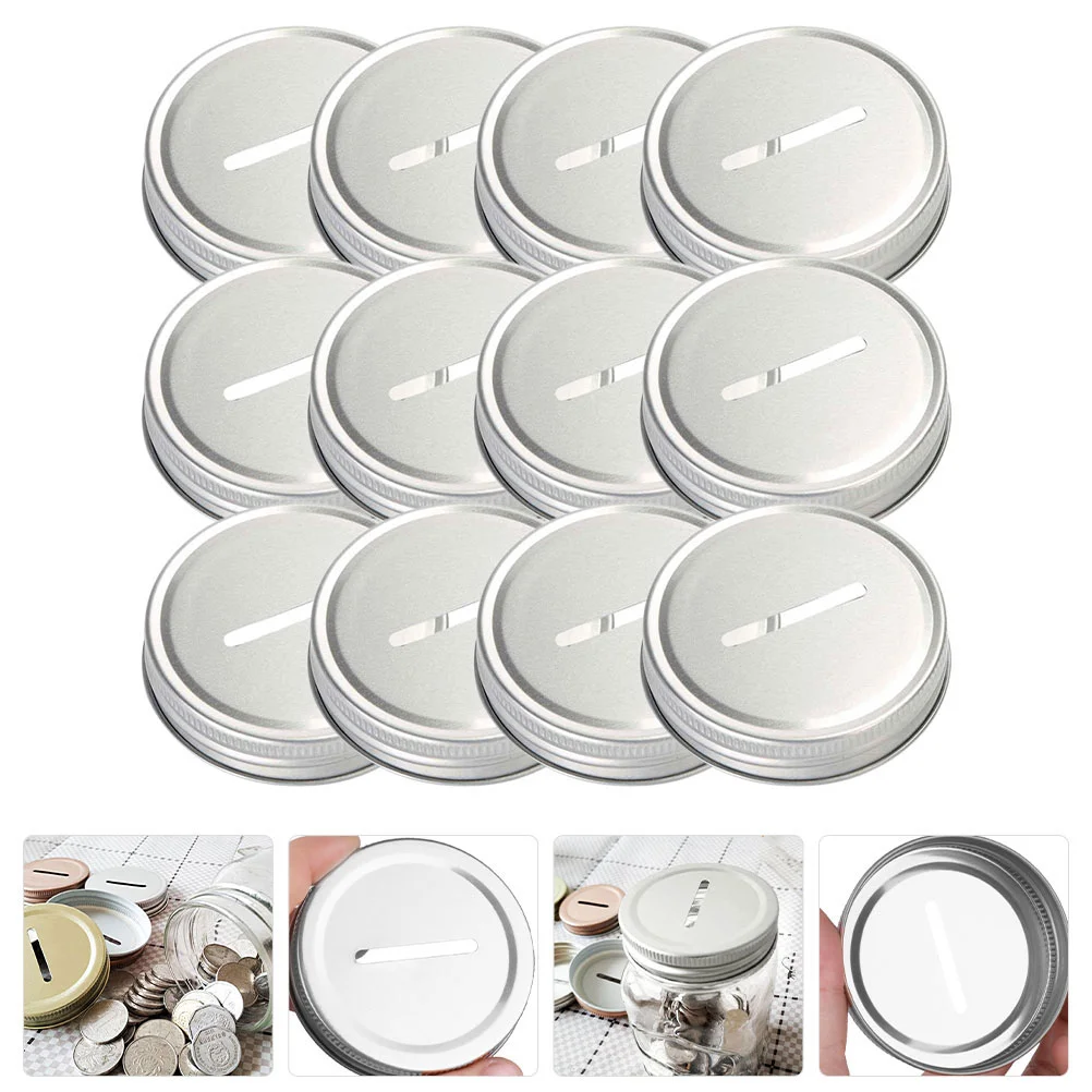 15Pcs Tinplate Mason Jar Lids Coin Slot Bank Lid Regular Mouth Canning Jars Money Boxes Glass Storage Containers 4