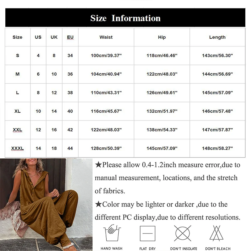 Summer Fashion Pattern Printed Baggy Pants Jumpsuits Casual Button Sleeveless Hooded Rompers Beach Loose Women Playsuit Overalls