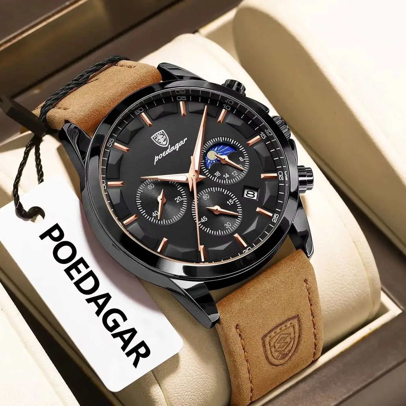 Luxury Stylish Male Wristwatch Waterproof Chronograph Luminous Date Man Watch Leather Quartz Sports Men's Watches Reloj_voghion.com