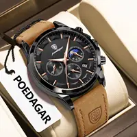 POEDAGAR luxe élégant homme montre-bracelet étanche chronographe lumineux Date homme montre en cuir Quartz sport hommes montres Reloj 1