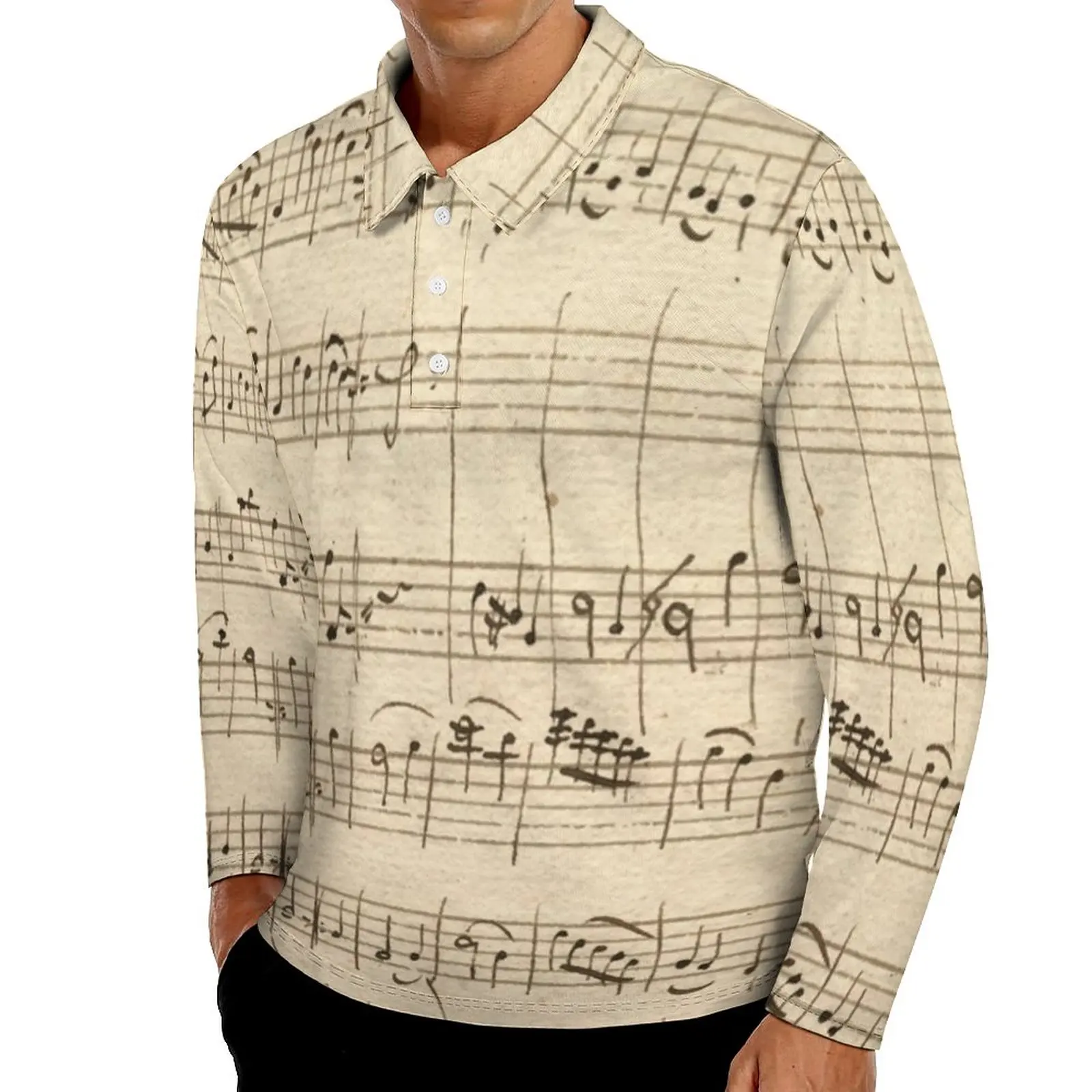 

Music Casual T-Shirts Man Note Song Long Sleeve Polo Shirts Collar Trending Spring Graphic Shirt Plus Size 4XL 5XL