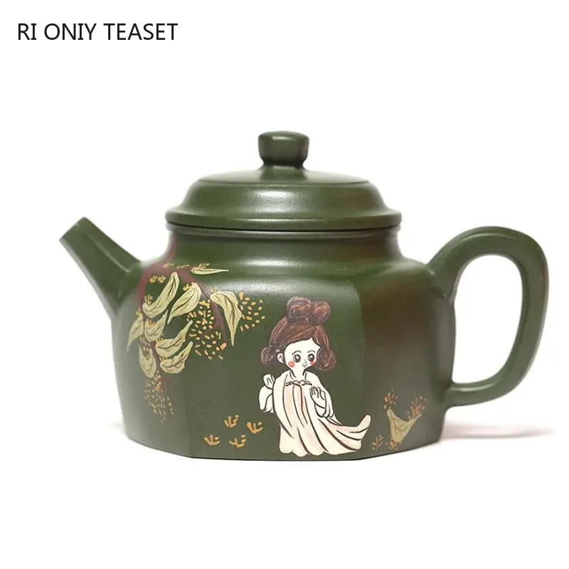 

220ml Authentic Yixing Purple Clay Teapots Handmade Hexagonal Tea Pot Raw Ore Green Mud Kettle Chinese Zisha Tea Set Teaware