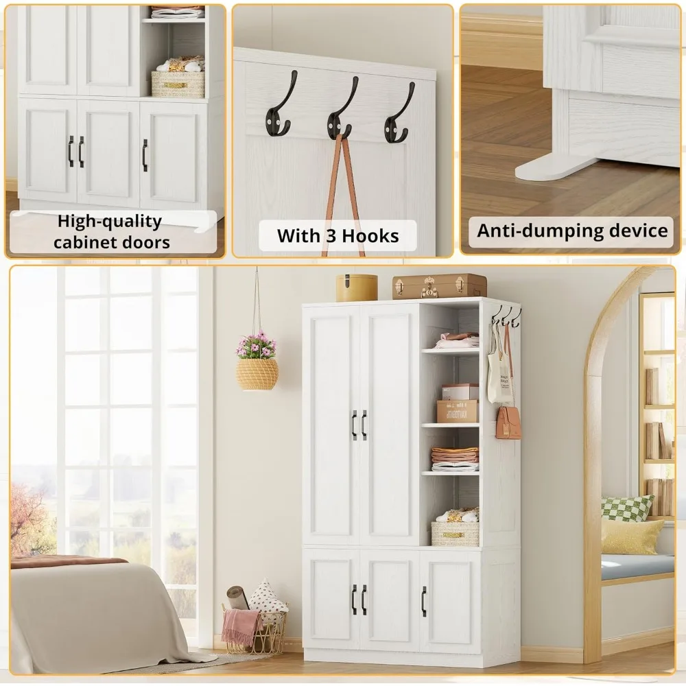 Armoire Wardrobe Closet 70" H,  5 Doors Bedroom Wooden Wardrobe with 4 Storage Shelves and Hanging Rod 6
