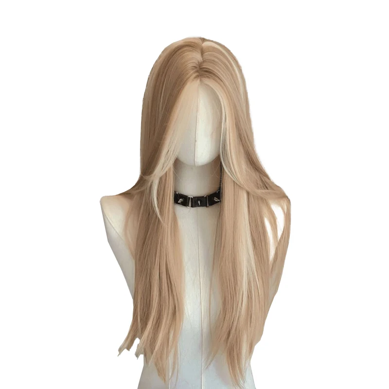 Una parrucca anteriore in pizzo con capelli sintetici lisci da 24 pollici color marrone dorato è adatta per le feste quotidiane delle donne e cosplay di Halloween - immagine 5