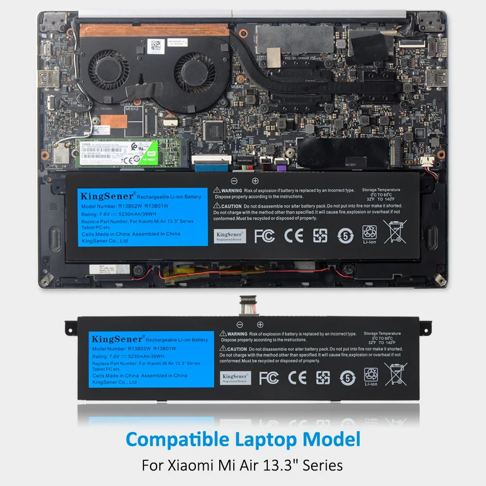 Kingsener-bateria do Portátil para Xiaomi mi Air Series Tablet pc 39wh Novo 7.6v 5230mah R13b01w R13b02w 13.3 - Imagem 6