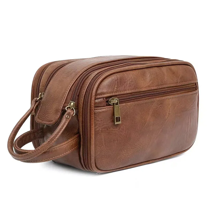 

Men Vintage Leather Toiletry Bag Travel Wash Pouch Business Cosmetic Makeup Cases Male Hanging Storage Organizer Wash Bags