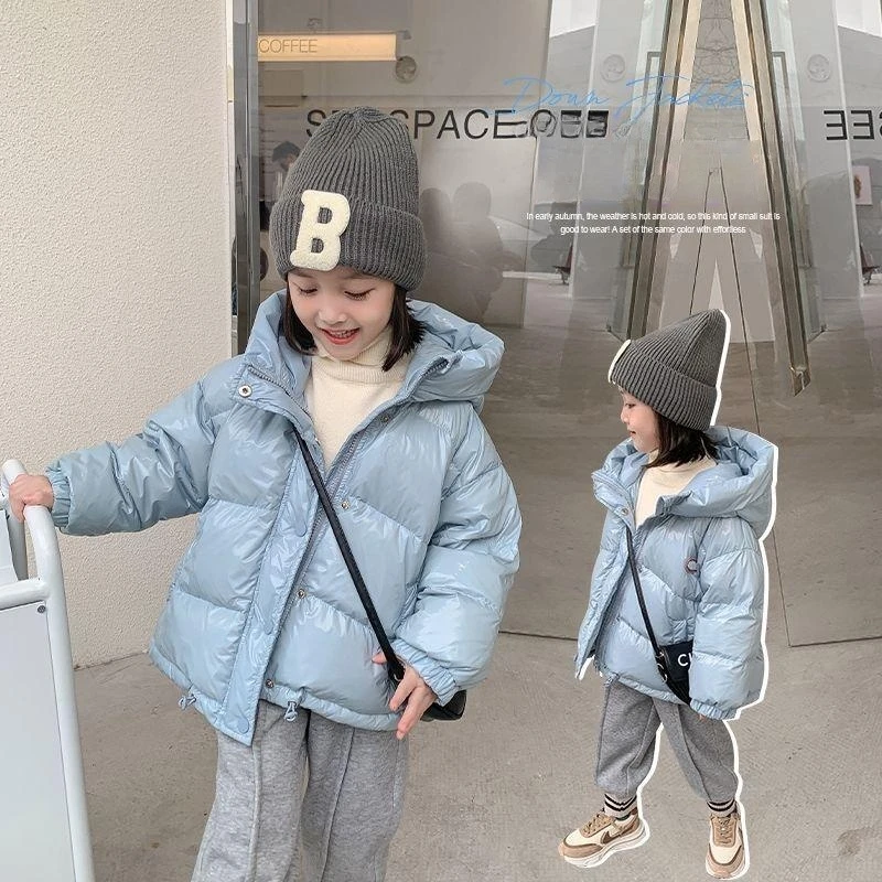 

Girls Down Coat Jacket Cotton Windbreak 2023 Blue Warm Plus Thicken Velvet Winter Outwear Children's Clothing