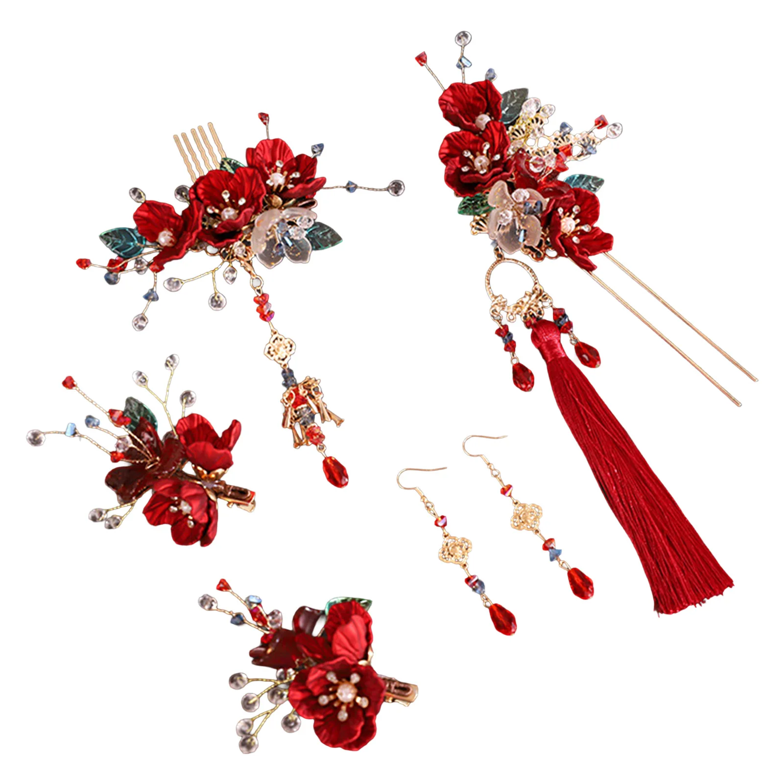 Vintage Rote Blume Haarnadeln Quaste Haarspange Kopfschmuck Schmuck Chinesische Hanfu Haarschmuck Kleid Kopfschmuck Haarspangen Geschenk – Detail 6