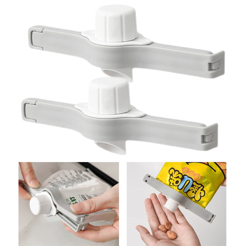 

Kitchen Storage & Organization 2Pcs Plastic Bag Sealers Tea Leaf Snack Salt Bag Clips Reuseable Food Dispenser Nozzle with Lid