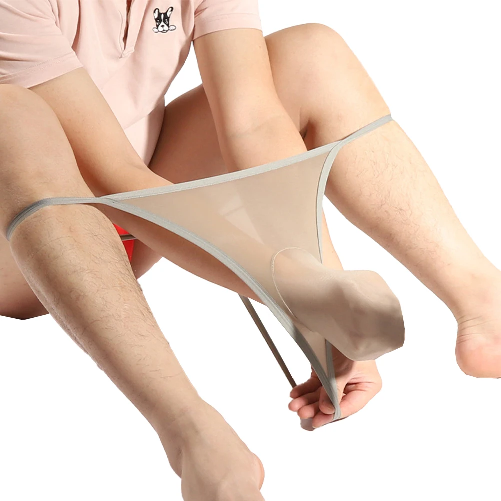Men Sheer Elastic G-string Seamless Pouch Briefs See Through Ultra Thin Pantyhose Panties Shorts Underwear Thong Male Lingerie